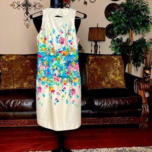 Maeve Anthropologie Dress Beige Floral Sleeveless Size 0 [C]